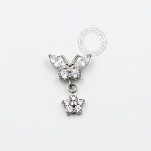 TN963 Topo Borboleta Cravejada Com Pingente De Flor Titânio