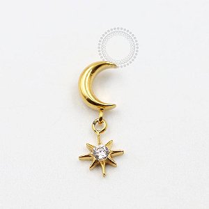 TN991 Topo Lua Com Pingente Estrela Titânio PVD Gold