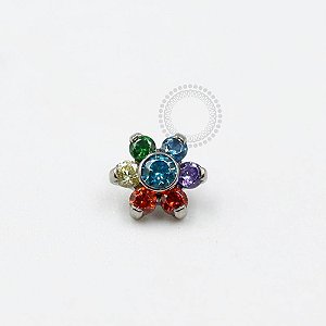 TN996 Topo Flor Zirconias Coloridas Titânio
