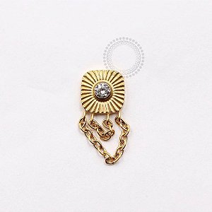 TN929 Topo Quadrado Com Zirconia E Corrente Titânio PVD Gold