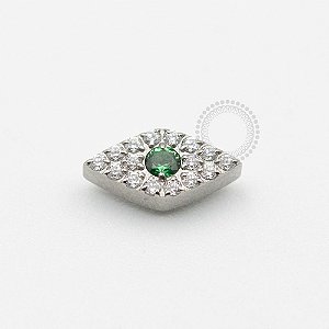 TN1292 Topo Olho Cravejado CZ Cristal / Verde Esmeralda Titânio