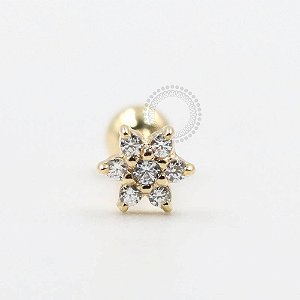 OR46 Microbell Mini Flor Cravejada Ouro 18K (0,40g)