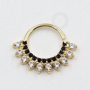 OR64 Segmento Frontal Cristal/Black Ouro 18K (8mm 0,083g)
