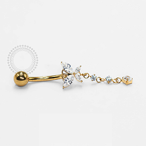 TN1224 Navel Borboleta Com Pingente Titânio PVD Gold