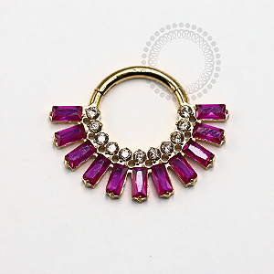 TN1242 Segmento CZ Baguete Dark Pink Titânio PVD Gold (OUTLET)