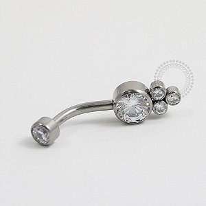 TN242 Navel Piercing Flat Stone 3 CZ Titânio