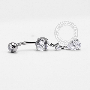 TN1316 Navel Cristal Com Pingente De Gota Titânio ASTM F-136