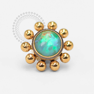 TN1339 Topo Sol Pedra Opala Verde OP11 Titânio PVD Gold