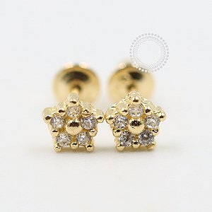 OR55 Brinco Micro Flor Tarraxa Baby Ouro 18K
