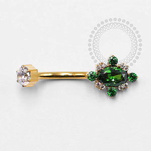 TN1346 Navel Zircônia Lapidada Verde Esmeralda Titânio PVD Gold