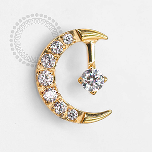 TN1445 Topo Lua Cravejada Com Ponto De Luz Titânio PVD Gold