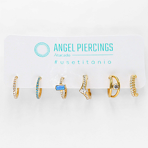 KIT15 Argolas Titânio PVD Gold