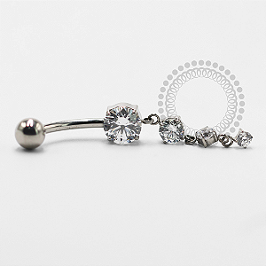 TN1495 Navel Pingente 3 Zirconias Titânio ASTM F-136