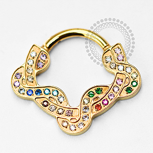 TN1538 Segmento Cravejado Serpentina CZ Boreal Titânio PVD Gold