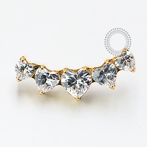 TN1677 Topo Cluster Corações Cravejados Titânio PVD Gold
