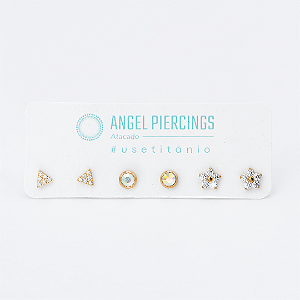 KIT42 Kit Brincos Titânio PVD Gold