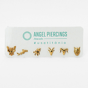 KIT53 Labrets Minimalistas Titânio PVD Gold