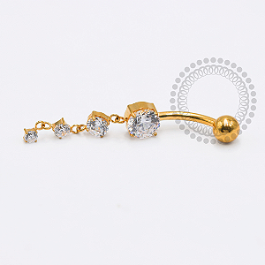 TN1766 Navel Pingente 4 Zircônias Ponto De Luz Titânio PVD Gold