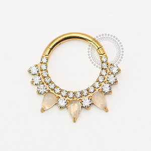 TN1788 Segmento Gotas Moon Cravejado CZ Titânio PVD Gold