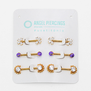 KOR06 Kit Nipple Cristal E Roxo Titânio PVD Gold