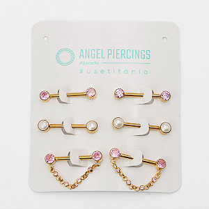 KOR08 Kit Nipple Rosa E Pérola Titânio PVD Gold