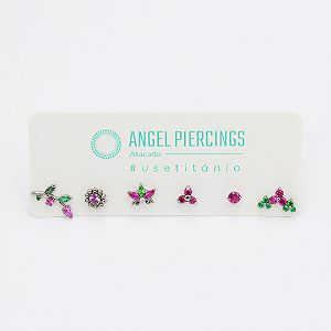KOR10 Kit Labret Rosa E Verde Titânio ASTM F-136