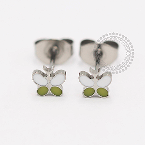 TN1865 Par de Brincos Borboleta Resinada Titânio ASTM F136