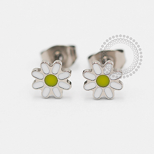 TN1866 Par de Brincos Girassol Resinado Titânio ASTM F136