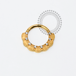 TN1946 Segmento Cravejado Conchas 8 Pedras Titânio PVD Gold