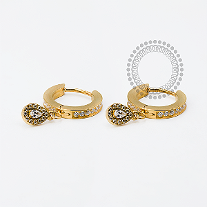 TN1950 Par de Brincos CZ Pingente Gota Titânio PVD Gold