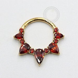 TN1963 Segmento Frontal Navetes Garnet Titânio PVD Gold