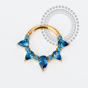 TN1976 Segmento Frontal Navetes Azul Safira Titânio PVD Gold