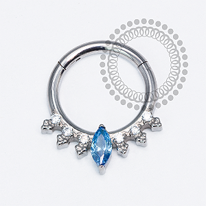 TN2044 Segmento 8mm CZ Navete Azul Safira  Titânio ASTM F136