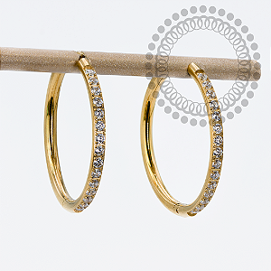 TN1908 Par De Brincos Cravejados 20mm Titânio PVD Gold