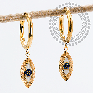 TN2153 Brinco Argola 12mm  Olho Grego Titânio PVD Gold