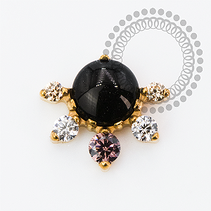 TN2154 Topo Ônix  e CZ Rosa e Cristal Titânio PVD Gold