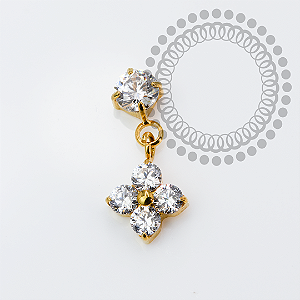 TN2136 Topo CZ Pingente Trevo Push Pin Titânio PVD Gold