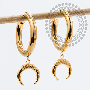 TN2148 Brinco Argola 14mm / Lua Titânio PVD Gold