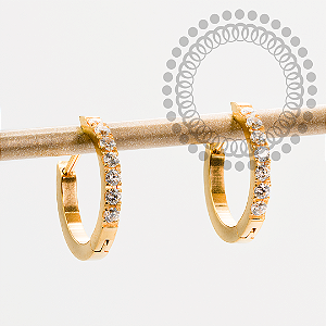 TN2167 Brinco Argola CZ Haste Reta 12mm Titânio PVD Gold