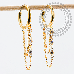 TN2178 Brinco Argola Correntes CZ  Titânio PVD Gold