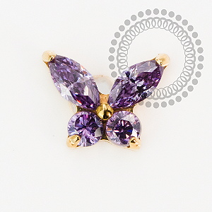 TN2194 Topo Borboleta Detalhada CZ Roxo Titânio PVD Gold