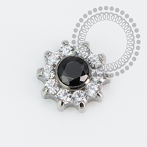 TN2208 Topo Flor 10 Petalas CZ Miolo Black Titânio ASTM F136
