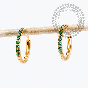 TN2364 Brinco Argola CZ Verde 12mm Titânio PVD Gold