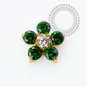 TN2352 Topo  Flor CZ Verde Push Pin Titânio PVD Gold