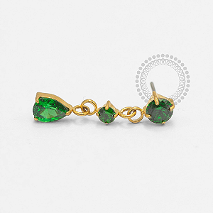 TN2383 Topo CZ Push Pin Pingente CZ Gota  Titânio PVD Gold - VERDE ESMERALDA