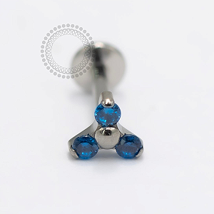 PB144 Labret Trinity CZ Safira Aço 316L