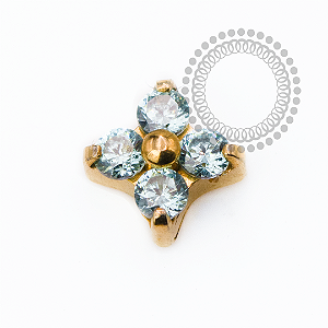 TN2496 Topo Micro Trevo CZ Turmalina Push Pin Titânio PVD Gold