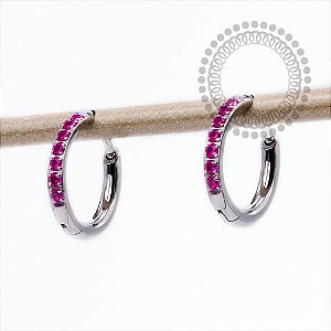TN2532  Brincos Argola CZ  Rubi 10mm Titânio ASTM F136