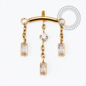 TN2536  Topo Arco Ping. 3 Baguetes CZ Titânio PVD Gold