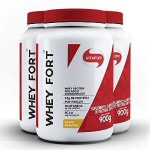 kit 3x whey fort 900g - whey protein isolado e concentrado - vitafor